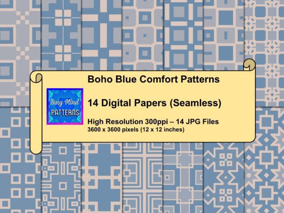 Boho Blue Comfort Patterns Set: Calm, Craft-Ready Digital Papers for Designers and Makers