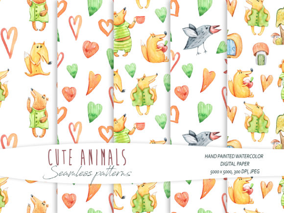 Cute Animals Seamless Patterns – 5 JPEG