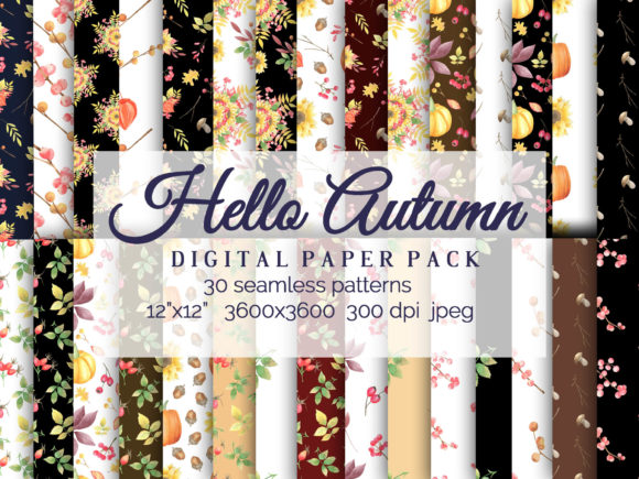 Golden Autumn Seamless Patterns JPG