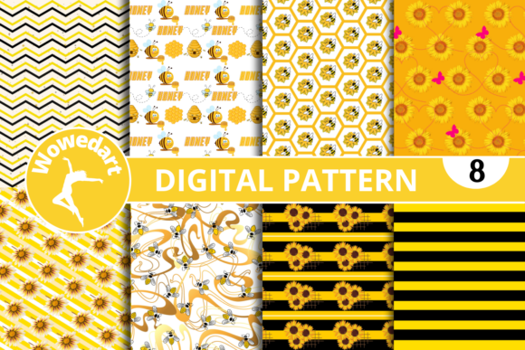 Honey Bees Digital Paper Patterns Packs