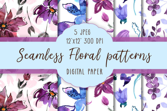 Purple Seamless Floral Patterns