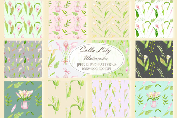 Watercolor Calla Lily Seamless Patterns